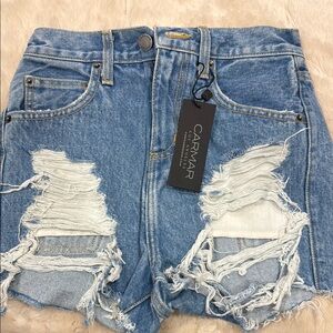 Carmar Blue Distressed Denim Shorts